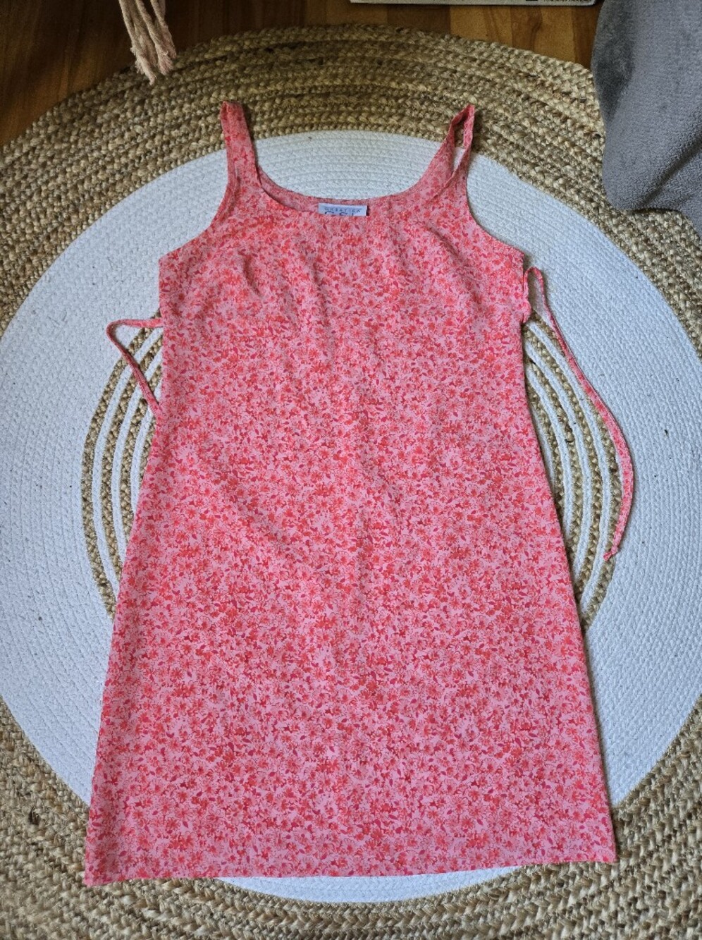 Vintage 90s Y2K Coral Pink Floral Mini Cami Slip Dress Casual Summer Day Grunge